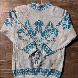 VTG Bramble Lane Elegant Blue and White, silver Sweater, Acrylic, L